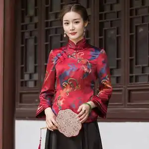 华族经典春夏新款旗袍上衣改良中式复古开襟气质优雅大码女士唐装