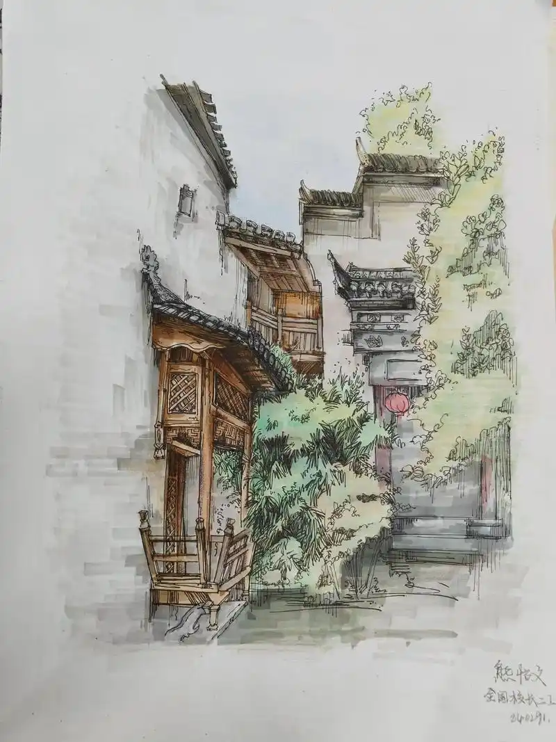 烟雨江南#风景写生 #徽派建筑 #婺源 - 抖音