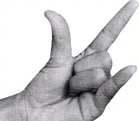 比如左手中指及无名指向内弯,大姆指压住中指及无名指指尖,左右手均同