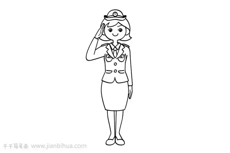 女警官简笔画画法人物简笔画,职业人物简笔画,女孩简笔画,警察简笔画