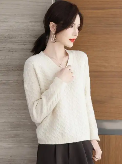 鸡心领短款毛衣女士秋冬季2021年新款蓝色内搭v领针织打底衫高腰