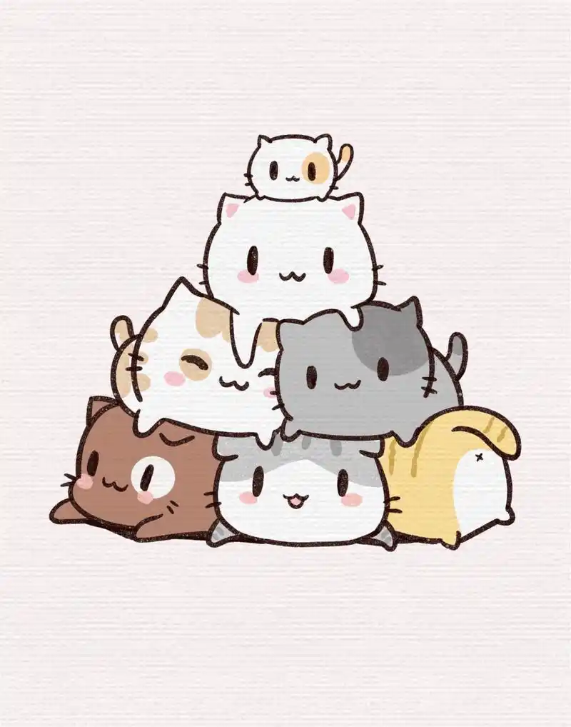 「简笔画」(100/16)小猫93叠叠高·内含过程 一堆可爱的小猫猫叠加