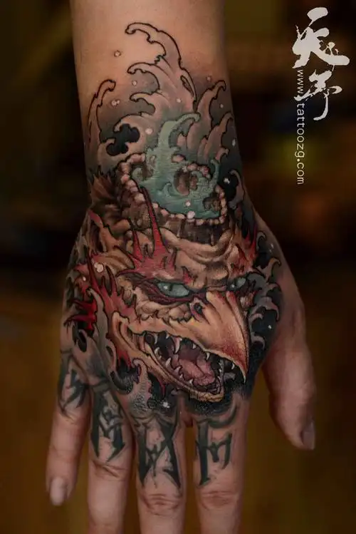 西安天予刺青传统作品手背河童