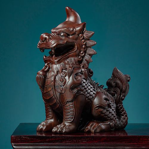 刺史 黑檀木雕龙生九子獬豸神兽摆件实木质客厅麒麟摆件红木工艺品