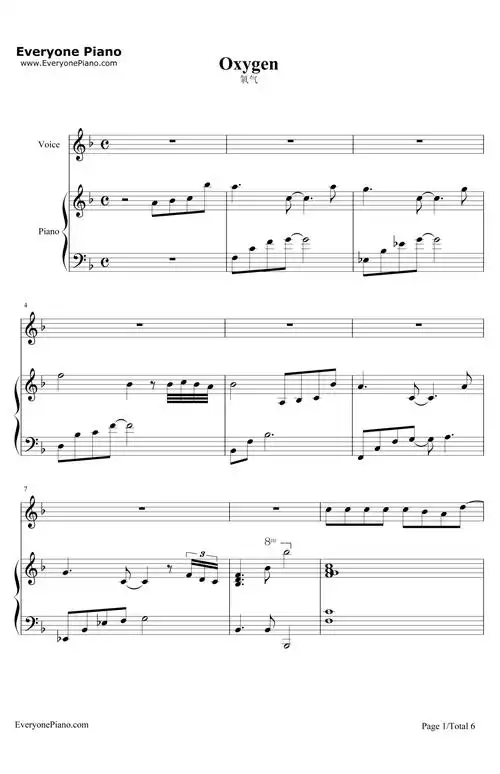 氧气钢琴谱_范晓萱-明明简谱网