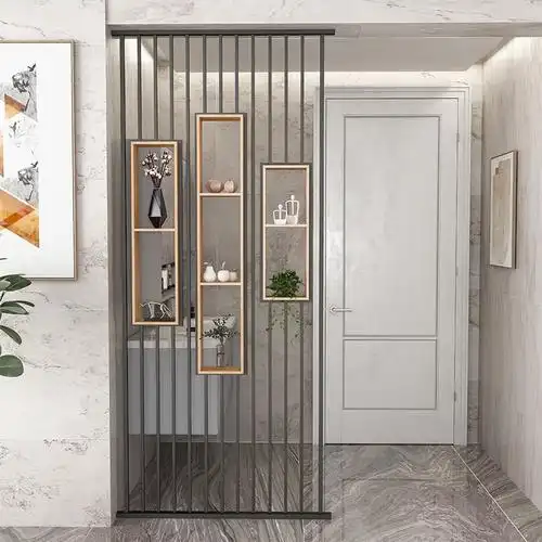 客厅铁艺屏风置物架入户洗手台古达c挡煞玄关装饰餐厅镂空矮隔断墙