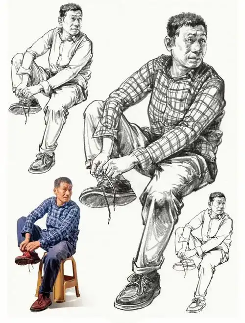 单人坐姿速写步骤与完整稿对照美术生速写