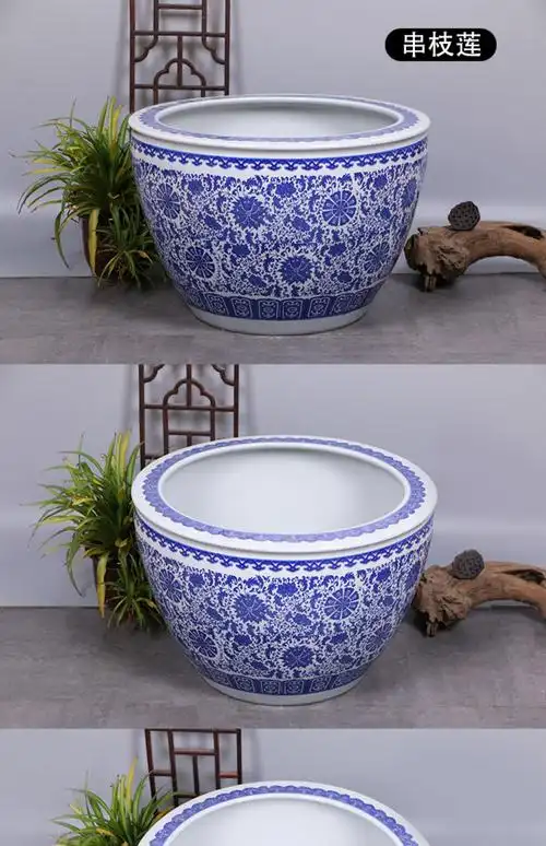 嘉桔庭院大缸青花瓷水缸金鱼缸荷花碗莲睡莲盆乌龟缸酒店甲鱼缸 花色