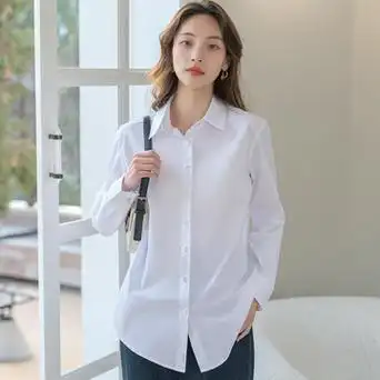白衬衣女衬衫纯棉中长款小香风2022春秋网红宽松男友休闲气质上衣