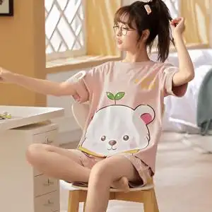 女生夏季睡衣纯棉可爱卡通套装图片