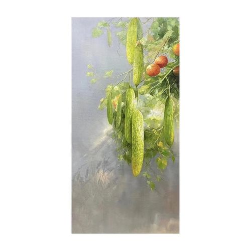 艺幻苦尽甘来苦瓜柿子手绘油画入户玄关好寓意挂画客厅写实国风装饰画