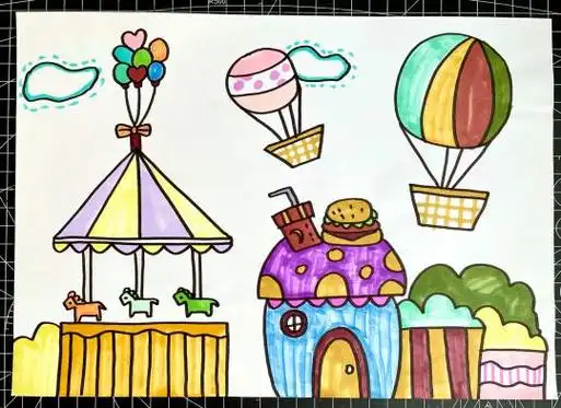 游乐场简笔画带颜色