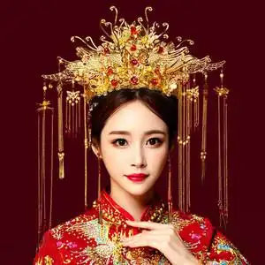 霞帔古装汉服龙凤褂饰品中式新娘发饰金色流苏凤冠大气古风古装古典