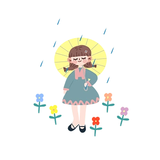谷雨卡通女孩雨中撑伞