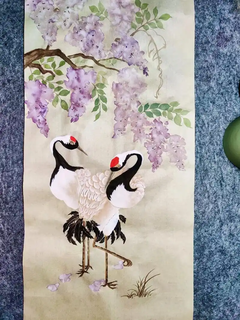 国画 #花鸟画 #仙鹤#紫藤花  - 抖音