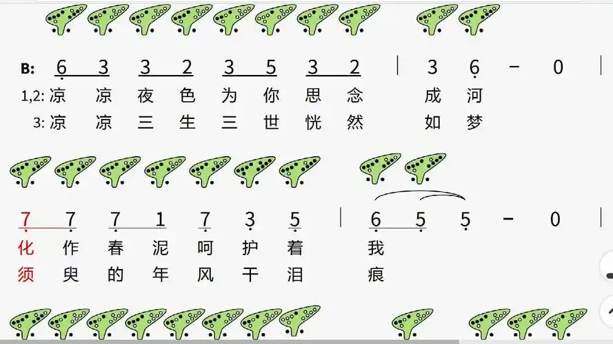 《凉凉》12孔陶笛动态谱