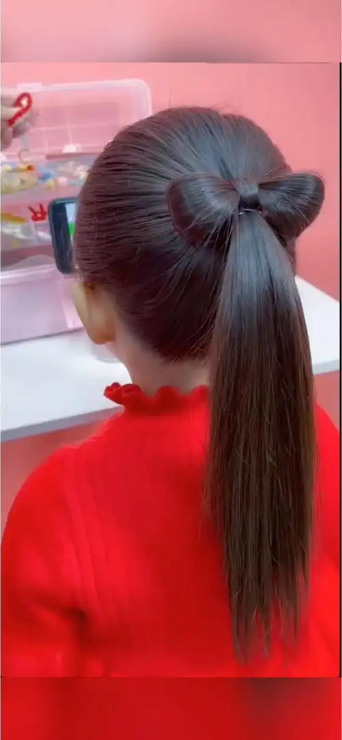 儿童蝴蝶结高马尾简单扎
