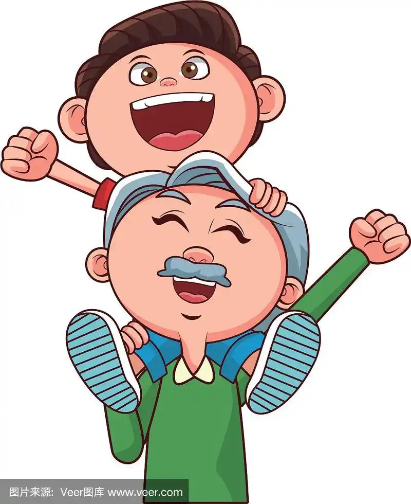 爷爷抱着孙子微笑