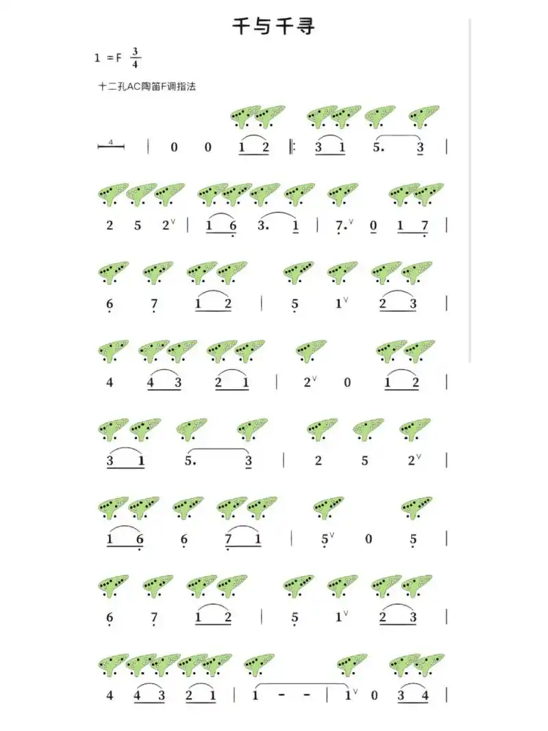 「千与千寻」12孔陶笛 简谱分享(可下载打印)
