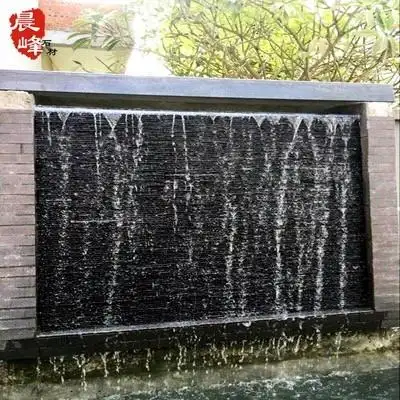 室外青石板黑色流水石水幕影视墙古文化墙砖天然庭院水池背景墙