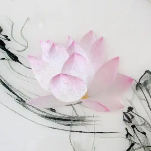 品绣者手工湘绣荷花三条屏和和美美