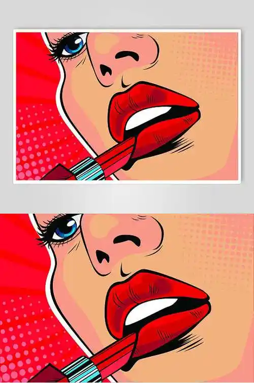 口红红色波普风格人物插画矢量素材