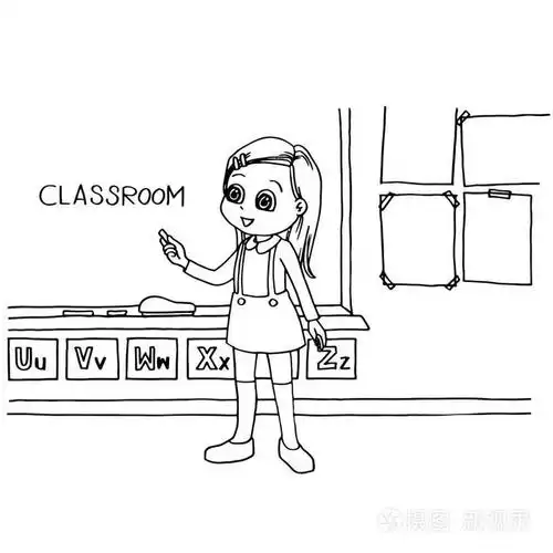 孩子们在课堂上在黑板卡通着色页矢量插画-正版商用图片0dlqyn-摄图新