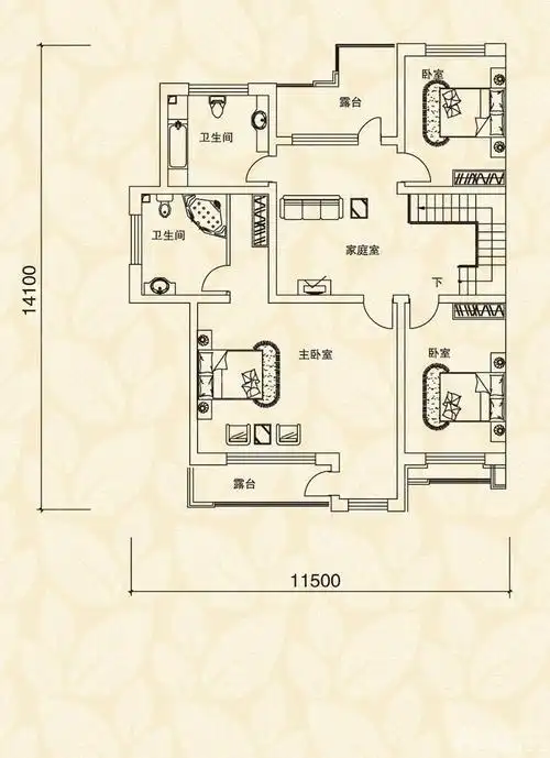 100平米三室一厅户型平面图