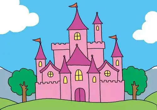漂亮画童话城堡简笔画可爱彩色风格手绘城堡简笔画图案6最后我们给所