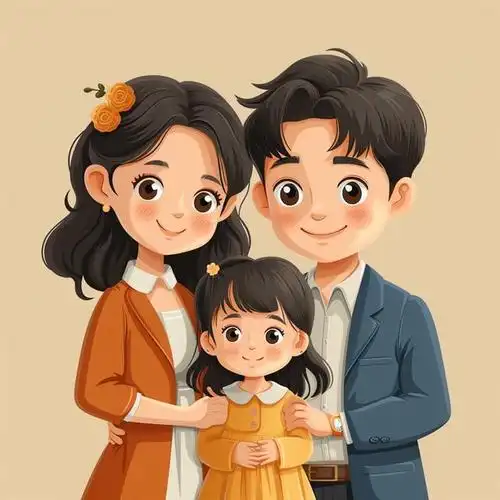 亲子头像|一家三口合影——温馨的一家人插画头像