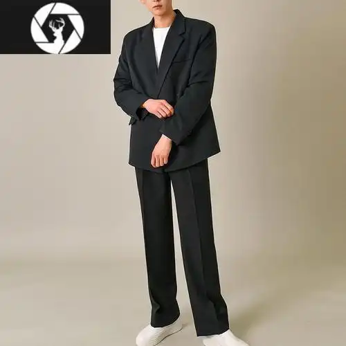 hongzun小西装男外套结婚正装痞帅高级设计感黑色潮韩版休闲宽松西服