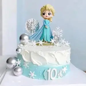 网红女神蛋糕装饰摆件蓝色长裙小公主浪漫女孩甜品台银色雪花插件