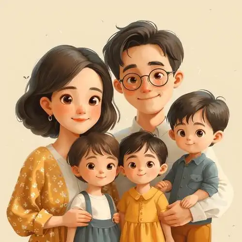 亲子头像|一家五口全家福儿女双全