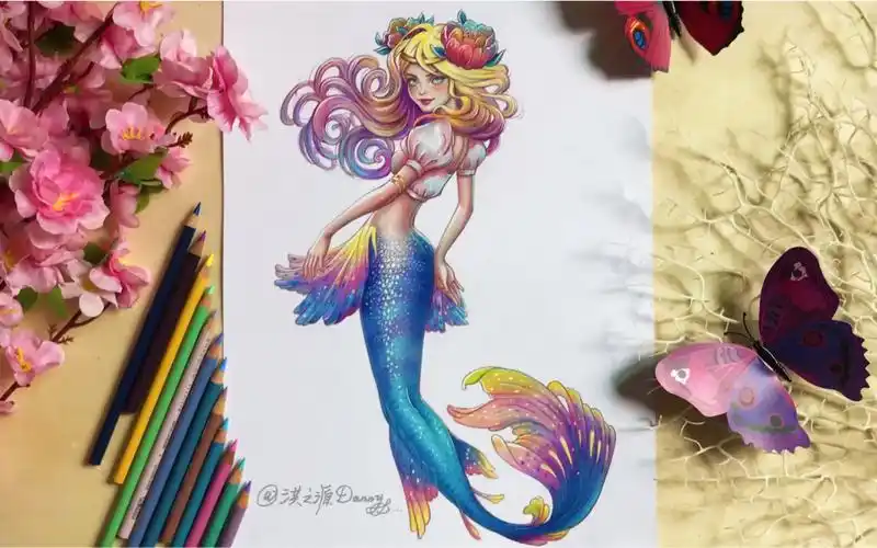 洪之源danny彩铅手绘美人鱼公主