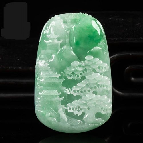 翡翠山水牌吊坠飘阳绿意境山水玉佩男女款玉石项链a货正品带证书