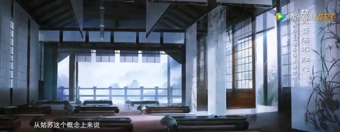 室内设计,该有的细格窗棱,青纱帐幔,一点不疏忽.大场景秀美清雅.