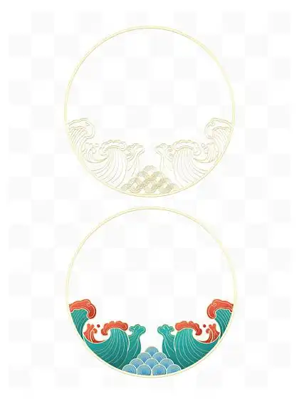 中国风复古国潮浪花云纹祥云圆形边框元素