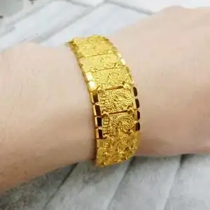 新款欧币金饰品霸气男士手链宽镀黄金手表链久不褪色沙金首饰礼物