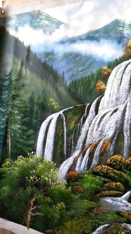 我要上热门#九寨沟瀑布手绘油画