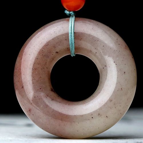 念玉新疆金丝玉挂件项链天然玉石圆环吊坠同心圆环面包圈回旋纹毛衣链