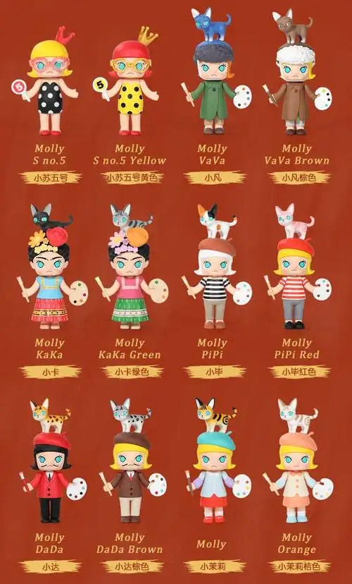 满99molly艺术大亨系列molly泡泡··玛特娃娃盲盒 小茉莉桔色 拆盒未
