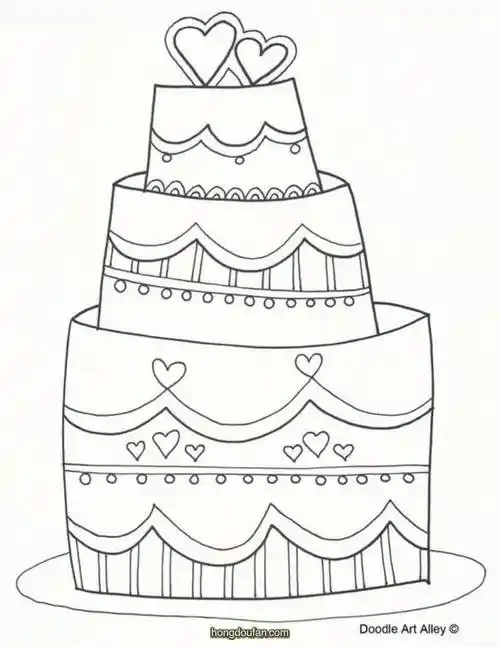 派对礼物气球薯条蜡烛糖果音乐填色打印大图-红豆饭小学生简笔画大全