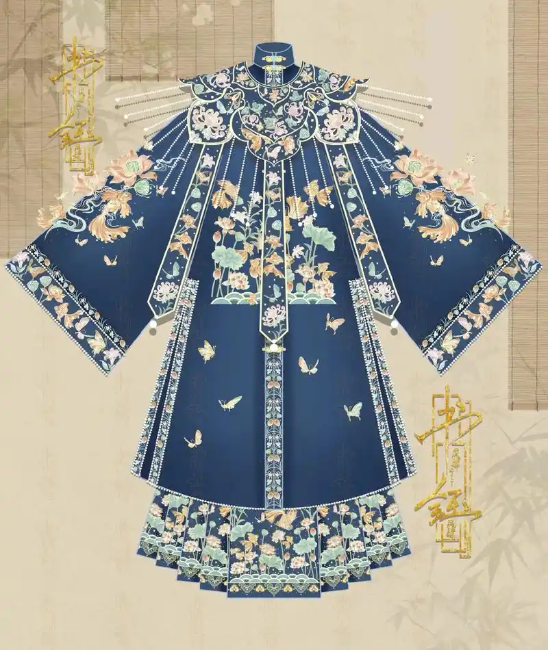 重工明制套装约稿展示,云肩. 主要纹样,鲤鱼,荷花,百合,菊 - 抖音