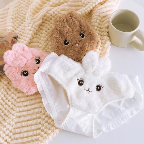 秋冬毛茸茸兔子内裤女可爱甜美少女风三角裤纯欲小兔兔耳朵内衣裤