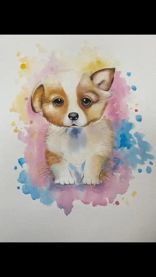水彩画《小狗》.