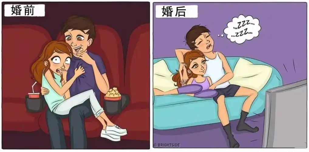 一组婚前婚后夫妻生活对比的小漫画这变化能确定是真爱没错了