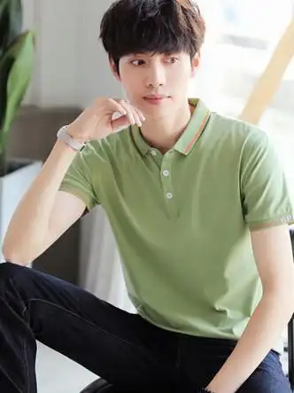 短袖反领纯色简约百搭polo衫青年衬衫领半袖带领体恤plol衫男l 绿色