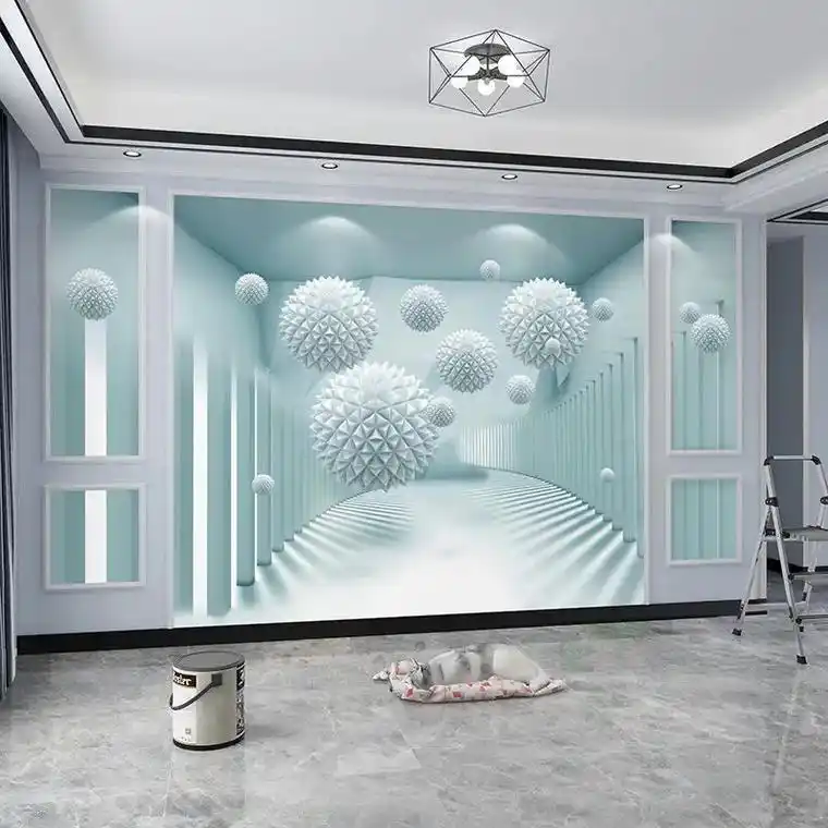 背景墙装饰网红最新款墙贴3d立体延伸空间壁画客厅沙发无缝墙布 - 抖