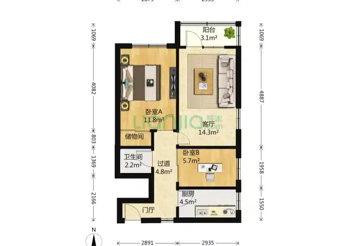 深圳金茂礼都1室1厅1卫35平米户型图