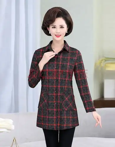 2020春秋中老年女装长袖格子衬衫40岁50洋气妈妈装中长款上衣薄款 2号